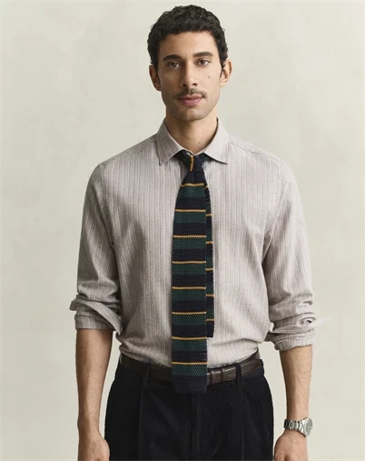 Gant - Reg Flannel Melange Stripe Skjorte - Light Brown Melange